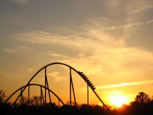 Roller coaster and sunset