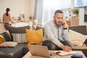 man working from home