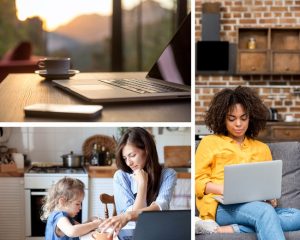 women with laptops working from home