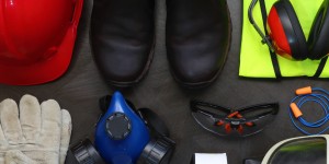 Personal Protective Equipement - boots, mask, glasses, helmet, gloves, ear defenders, high vis jacket