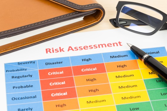 risk assessment sheet with gradients of colour for critical to low importance